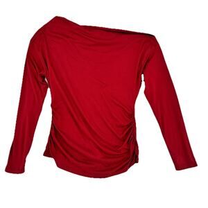 SHEIN Red Off Shoulder Top Ruched Stretch Long Sleeve Womens L